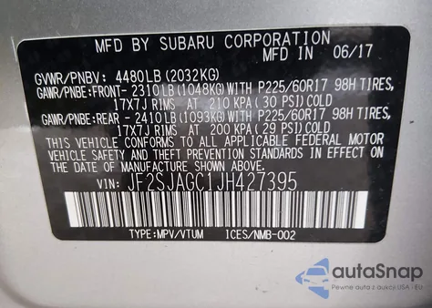 2018 Subaru Forester 2.5I Premium z USA, uszkodzony, nr VIN JF2SJAGC1JH427395